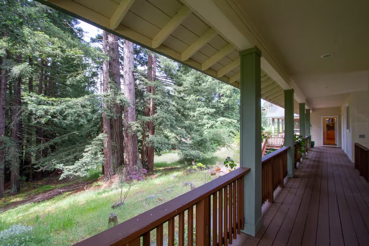 Covered porch with views into the trees